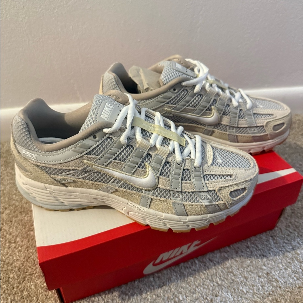 Nike P-6000 Light Beige and Gray Mesh Sneakers